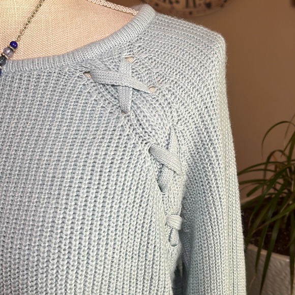 Ana Crewneck Sweater Criss-Cross Sleeve Detail Size XL Light Blue - Picture 2 of 13
